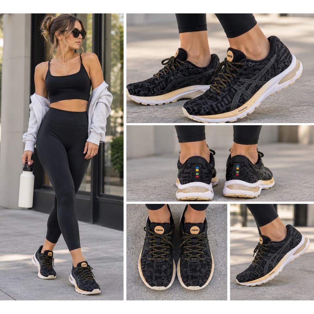 ASICS Gel-Cumulus 22 Tokyo Black Gold Running Shoes Women Size 10 1012A955-001
